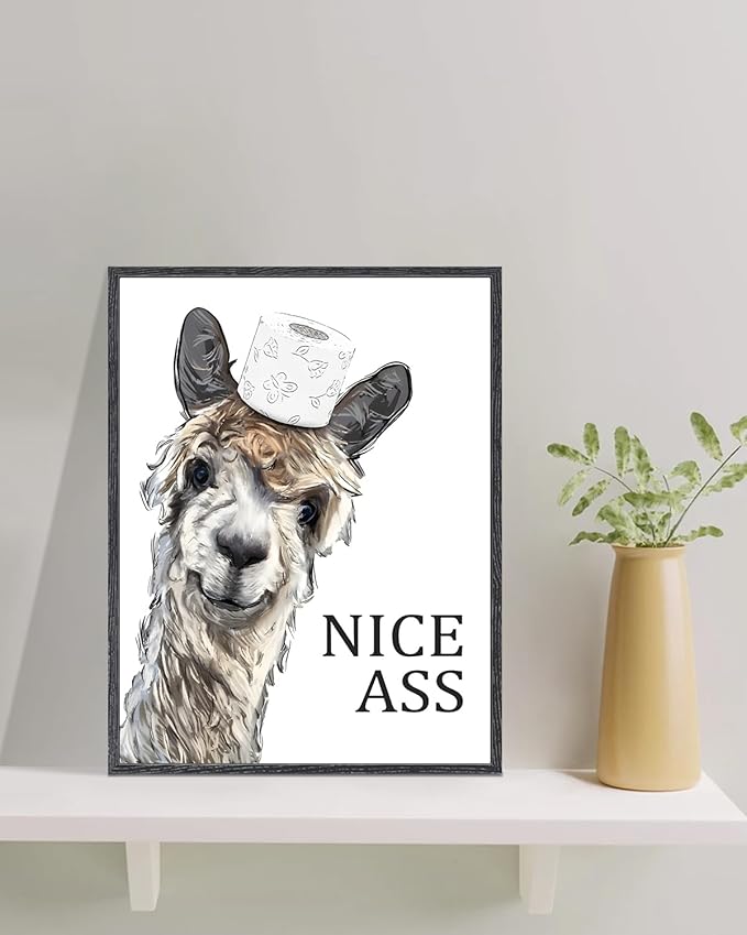 KBKBART Framed Funny Bathroom Decor Wall Art, 12x16Inch Farmhouse Wall Decor Sign, Humor Sheep Canvas Bathroom Picture Wall Decor, Cute Animal Art Prints Ready to Hang