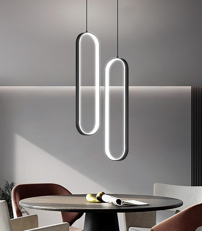 Modern Ring Chandelier LED Dimmable Ceiling Light for Living Room Kitchen Island Staircaes Black