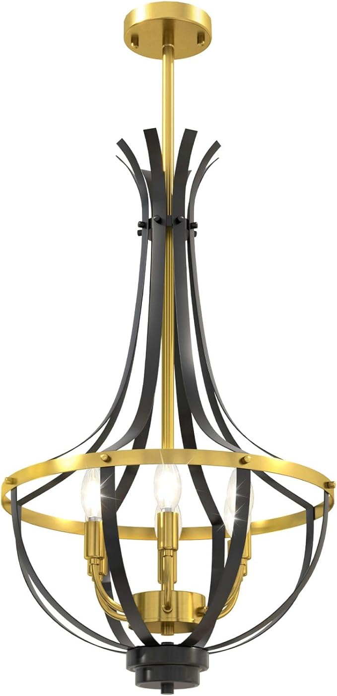 Black and Gold Chandelier, 6-Light Dining Room Light Fixture, Farmhouse Kitchen Island Lighting, Modern Kitchen Chandeliers Over Table, Hanging Pendant Lights for Bedroom, Foyer, Staircase, Entry