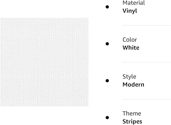 Manhattan Comfort NW48914 21" W x 33'L Natalie Series Vinyl Textured Paintable Stripes Design Large Wallpaper Roll, White