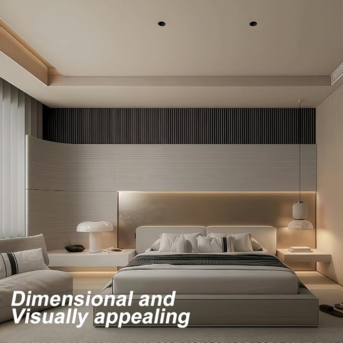 2PCS Wood Slat Acoustic Wall Panels for Ceiling and Wall Decor 3D Fluted Sound Absorbing Textured Panel with Wood Finish 108"×6" (Walnut Brown)