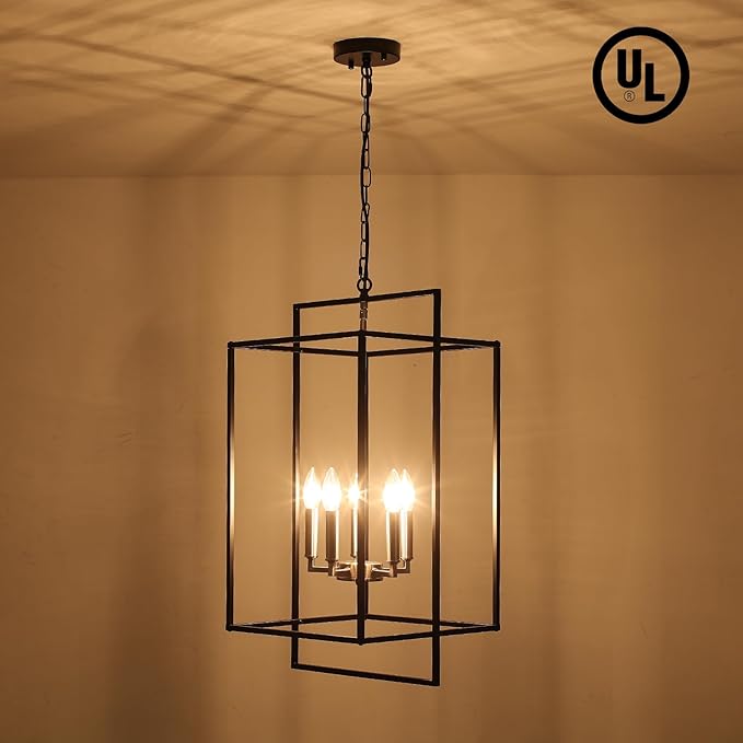 14" Black Chandelier, 5-Light Black Brushed Nickel Farmhouse Light Fixtures, Modern Rustic Hanging Lights, Industrial Kitchen Pendant Lighting Over Island for Dining Room Kitchen Foyer Hallway