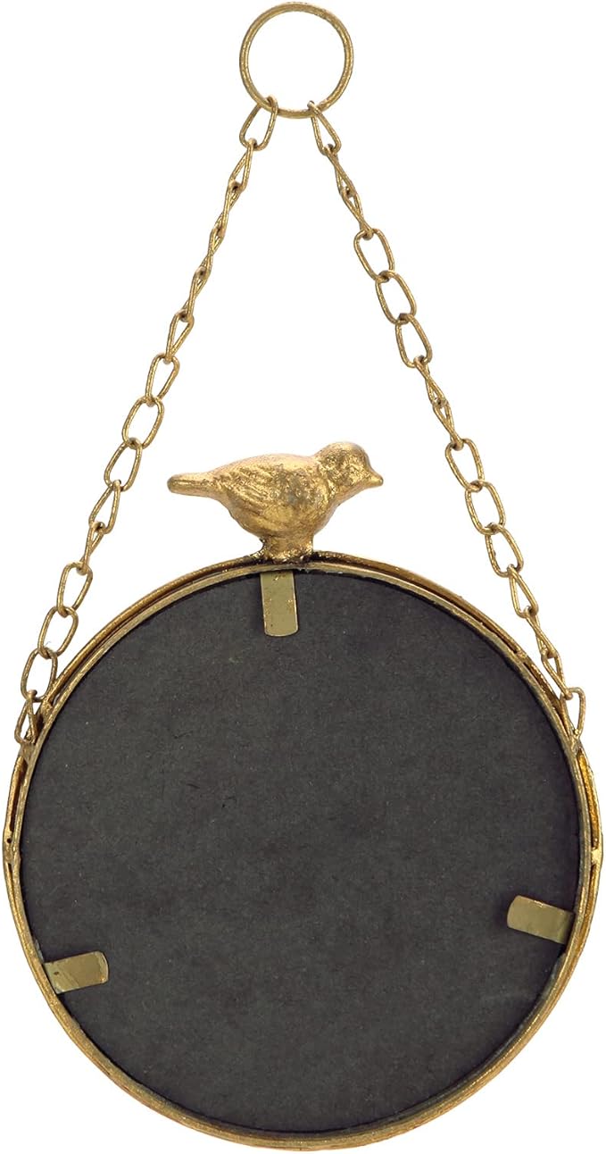 NIKKY HOME 6.7 Inch Decorative Small Hanging Mirrors Vintage Round Metal Framed Wall Mounted Mirror Decor with Bird for Bathroom Living Room Office, Rustic Gold