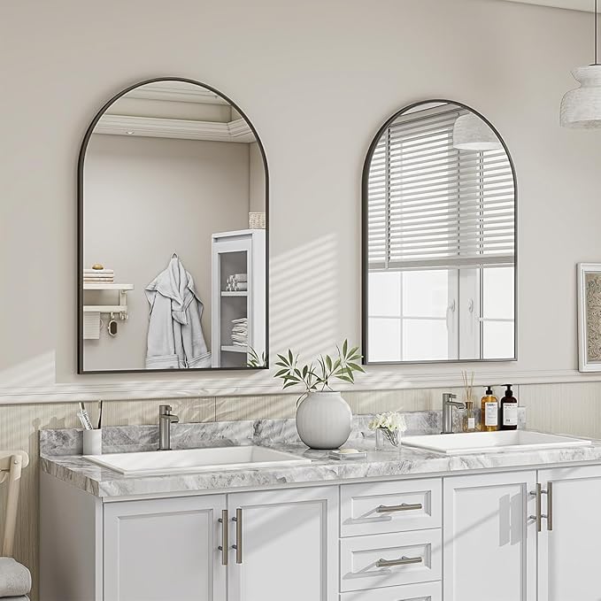26x38 Arch Wall Mirror, Black Bathroom Mirrors for Over Sink, Metal Frame Wall Decor for Entryway, Bedroom, Living Room
