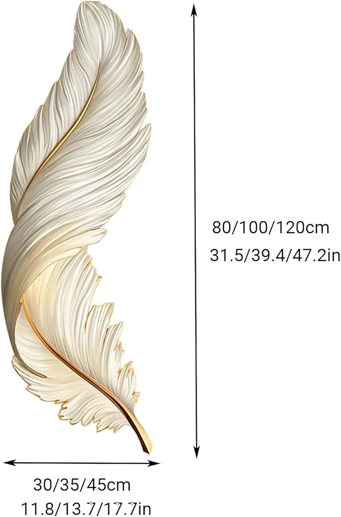 Large Feather Wall Hanging Sculpture Painting with LED Light,3D Wall Feather Sculptures Painting Hanging Wall Art with Led Light,for Hallway, Living Room(Type D,35x100cm/13.7x39.4in)