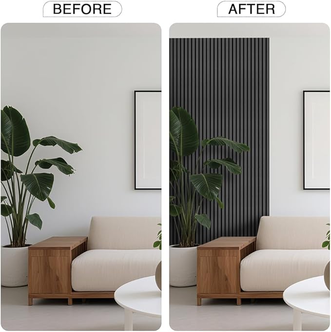 2-Pack Wood Slat Wall Panel 47.2"x23.6"(15.5 sq ft)|Soundproof & Acoustic Wall Panels for Interior Decor & Ceiling|Wood Paneling Sheets for Home Theater & Living Room Mirage Black#22