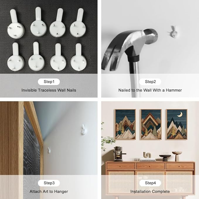 Mountain Woodcut Nature Framed Canvas Wall Art Set,Vintage Pine Tree Wall Decor, Country Wilderness Forest Wall Painting,Modern Navy blue Art Prints for Living Room,Bedroom,Farmhouse - 24"x36"x3