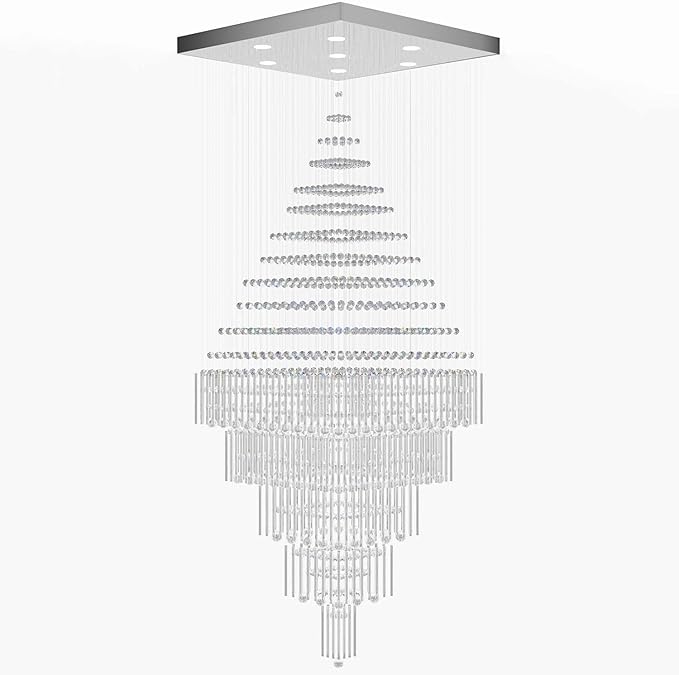 Flashing God D40''X H80'' High Ceiling Chandelier Crystal Raindrop Chandeliers Staircase Large Chandelier Villa Entrance Foyer Ceiling Light High Ceiling Pendant Light Fixture