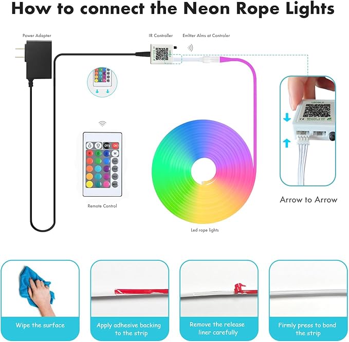 Neon Rope Lights, 33FT RGB LED Strip Lights, App Control, IR Remote, Outdoor IP67 Waterproof, Music Syncing, Flexible DIY Design for Bedroom, Gaming, Party, Christmas Decor
