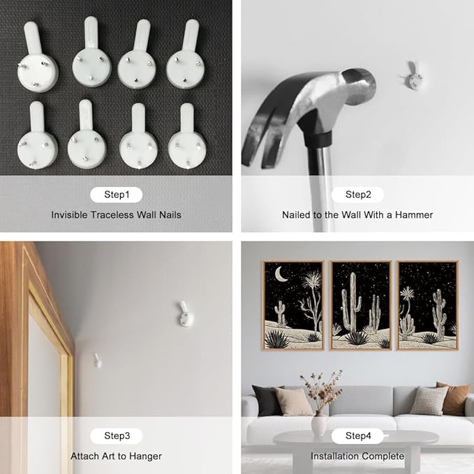 Desert Night Cactus Framed Wall Art Set,Modern Southwestern Black and White Wall Decor,Nature Rustic Moon and Stars Artwork for Living Room,Bedroom-24 x36 x3