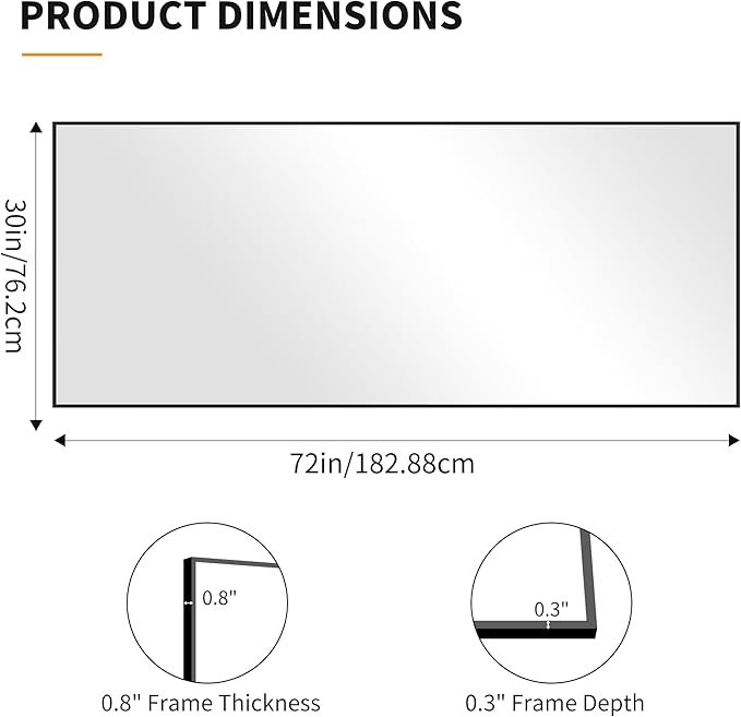 KOCUUY 72x30 Inch Large Black Wall Mounted Mirror,Aluminum Framed Decorative Rectangular Bathroom Mirror for Wall Over Sink,Vanity Mirror for Bedroom Living Room Bathroom,Functional Oversized Mirror