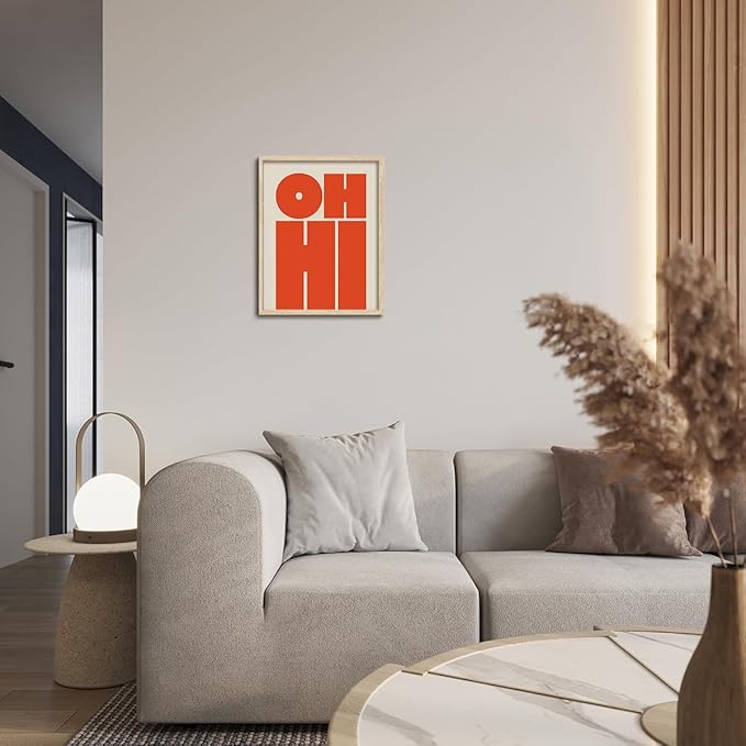 KISSFOX Retro OH HI OAK Wood Framed Wall Art Farmhouse Typography Canvas Art Prints Modern Mid Century Quote Pictures Wall Decor Rustic Southwestern Artwork For Gallery Bistro Entryway Living Room