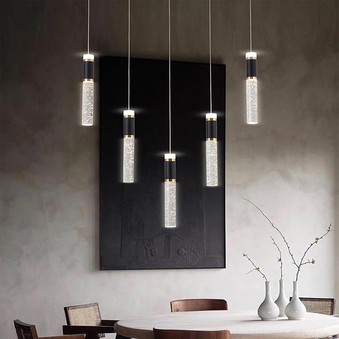 5-Light Modern LED Chandelier,Dimmable Hanging LED Pendant Light for Kitchen Dining Room Bedroom Kitchen Island Cafe