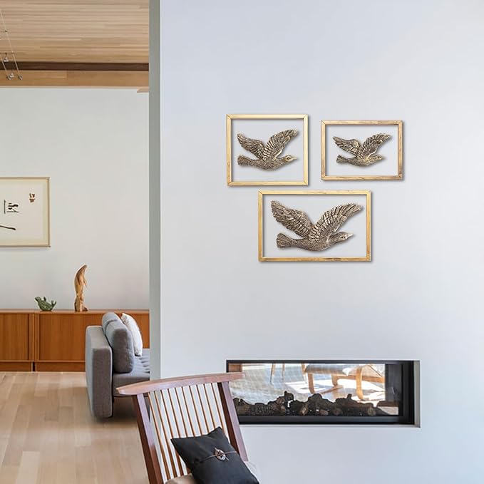 Newinhome Golden Seagull - Handcrafted Resin Bird Figurines Set of 3,Herring Gull Elegant Home Decor for Shelf/Tabletop/Mantel, Wedding Gift & Anniversary Present