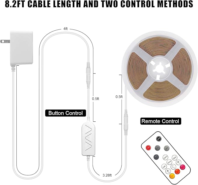 16.4ft Ice Blue COB Led Strip Lights with RF Remote, Dimmable Bright Adhesive Indoor Led COB Light Strip for Cabinet, Painting, Room, Bed