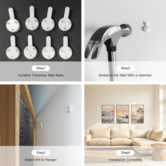 Ausril Watercolor Boho Sunset Framed Canvas Wall Art Set, Colorful Flower Wall Decor, Nature Daisy Wall Painting, Pink Wildflower Scenery Art Print for Living Room, Bedroom, Office, Hallway 24"X36"X3