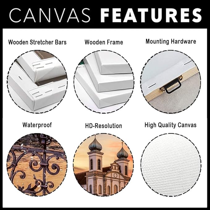 Mordern 1Pcs European Cityscape Canvas Wall Art Scenic Sunset Over River Cathedral with Domes Ready to Hang Architecture Romantic Travel Destination Decorative Framed Artwork for Living Rooms Bedrooms