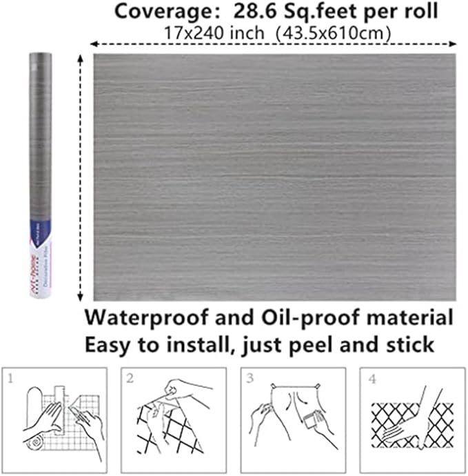 Arthome Peel and Stick Wallpaper - Gray Wood Contact Paper - Wallpaper - Self-Adhesive, Removable and Waterproof for Cabinet, Easy to Clean Removable (17" x240'')