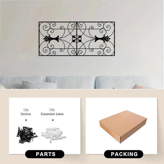 DUOOLN Large Metal Scroll Home Wall Decor , Square Geometric Art Wall Paintings, Abstract Minimalist Modern Metal line Hanging Sign, for Farmhouse Living Room Bedroom Indoor Outdoor Office Sculpture Decoration