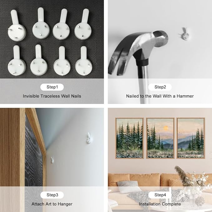 Boho Sunset Forest Framed Canvas Wall Art Set,Colorful Nature Landscape Green Pine Tree Wall Decor, Modern Watercolor Mountain Artwork for Living Room,Bedroom,Office-16 x24 x3