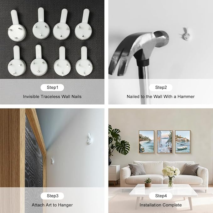 Aryroi Natural Coastal Ocean Framed Canvas Wall Art Set,Modern Whitewashed Architecture Scenery Wall Decor, Mediterranean Beach Boat Landscape Artwork for Living Room, Bedroom,Farmhouse- 16"x24"x3