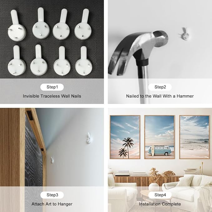 Ausril Large Ocean Beach Framed Canvas Wall Art Set, Bus and Palm Tree Wall Decor, Coastal Beach Surfboard Wall Painting, Modern Seaside Art Prints for Living Room, Bedroom, Dining Room - 24"x36"x3