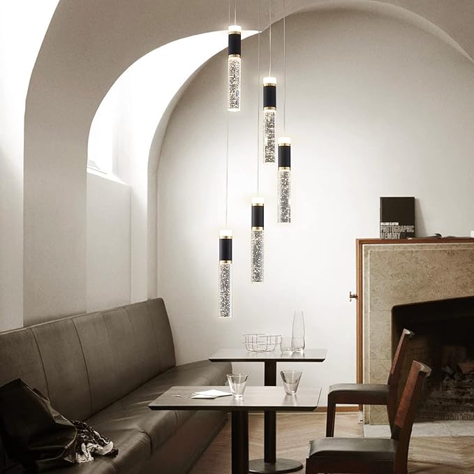5-Light Modern LED Chandelier,Dimmable Hanging LED Pendant Light for Kitchen Dining Room Bedroom Kitchen Island Cafe