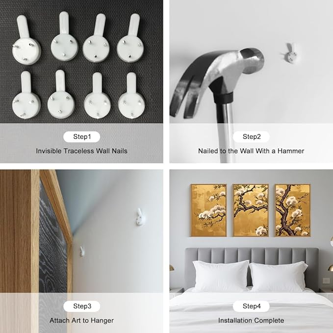 Large Vintage Plum Blossom Framed Canvas Wall Art,Neutral Golden White Floral Wall Decor,Retro Nature Flower Artwork,Modern Neutral Wildflower Art Print for Living Room,Bedroom,Office-16"x24"x3