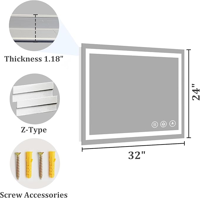 Koonmi 32"x24" LED Mirror for Bathroom, 90CRI Anti-Fog Vanity Mirror with Front and Backlight, Shatter-Proof Wall Mirror with Light, Easy Install Lighted Mirror for Modern Bathroom (IP65)