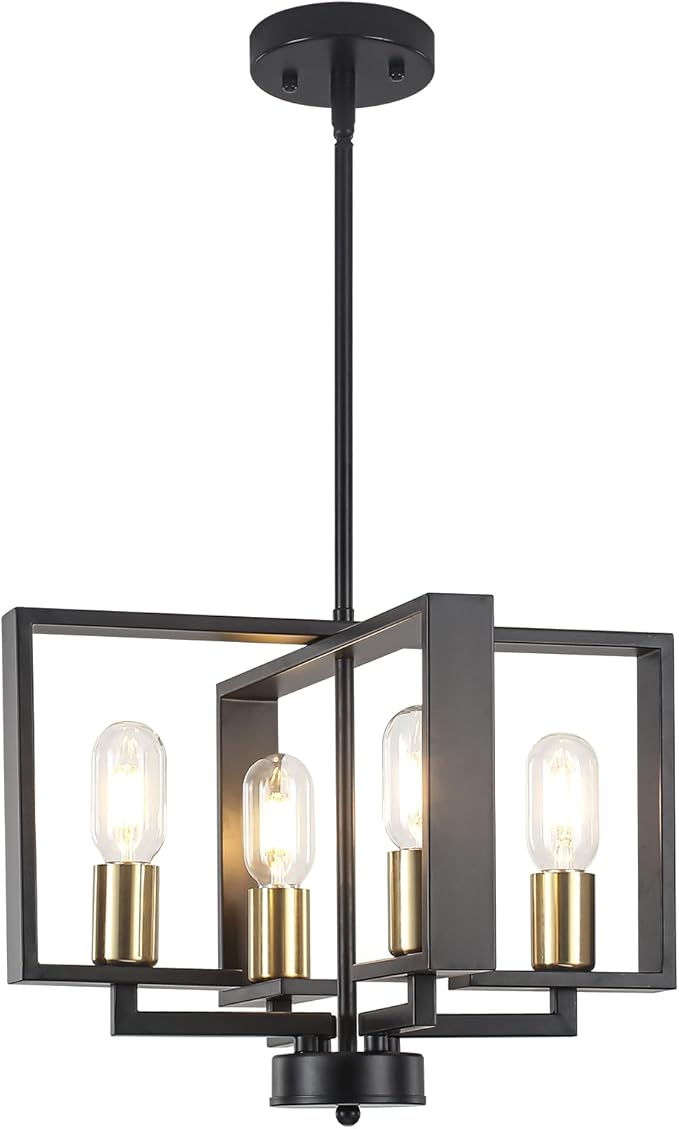 16 '' Antique Spray Farmhouse Gold Chandelier, 4-Light Modern Rustic Lighting Fixture Modern Industrial Ceiling Light for Dining Room, Foyer, Living Room, Kitchen Island, Entryway