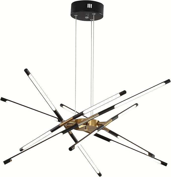 Black and Gold Chandelier,Modern Sputnik Chandelier LED Chandeliers Ceiling Light Easy to Install Pendant Lights New Art Hanging Lamps for Dining Room,Kitchen,Bedroom,Living Room (12 Heads )