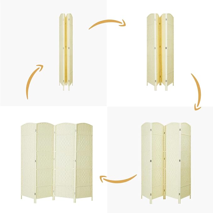JOSTYLE Room Divider Wall 4 Panel 6FT Room Divider Panel, Privacy Divider Screen for Room Separation, Folding Parition Screen Freestanding for Bedroom Home Office Restaurant, Ivory White