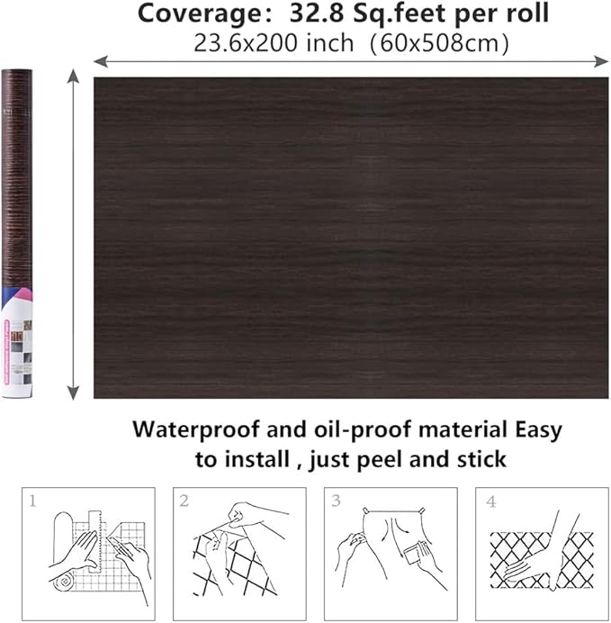Arthome 23.6" x200''Peel and Stick Wood Contact Paper Self-Adhesive Brown Walnut Wallpaper,Decorative Vinyl Film for Countertop,Cabinets,Shelf,Drawer Liner,Easy to Clean Removable Wall Covering