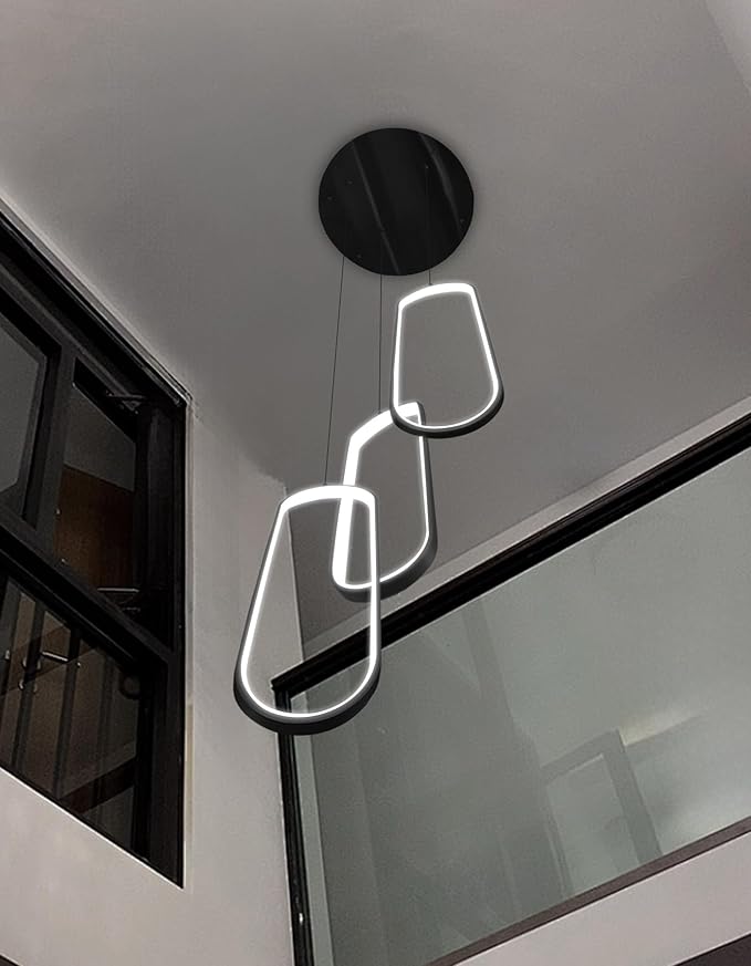 Modern Ring Chandelier LED Dimmable Ceiling Light for Kitchen Island Living Room Staircaes Dining Room Black