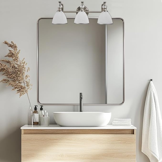 ANDY STAR 36x36 Inch Chrome Mirrors for Bathroom, Chrome Square Bathroom Vanity Mirror, Rounded Mirror, Anti-Rust SUS304, Seamless Tube Metal Frame, 1’’ Deep Wall Mounted Vertically/Horizontal