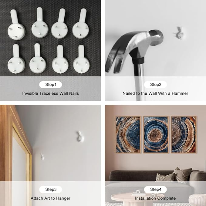 Colorful Tree Rings Framed Canvas Wall Art Set,Abstract Blue and Brown Wood Grain Wall Decor,Nature Modern Annual Ring Texture Artwork for Living Room,Bedroom-24 x36 x3