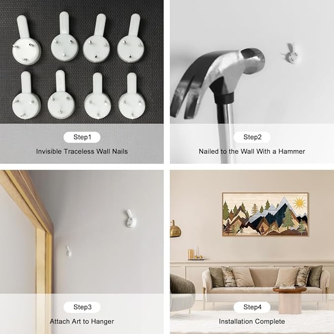 Ausril Mountain Pine Tree Framed Canvas Wall Art Set, Nature Wilderness Illustration Wall Decor, Woodcut Forest Wall Painting, Mid Century Modern Art Print for Living Room Bedroom Office 20"x40"