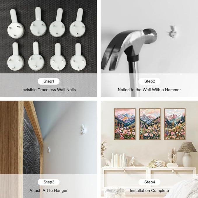 Large Colorful Floral Mountain Framed Canvas Wall Art,Natural Ridge Blossom Wall Decor, Boho Botanical Artwork, Modern Scenery Art Print for Living Room,Bedroom,Office- 24"x36"x3