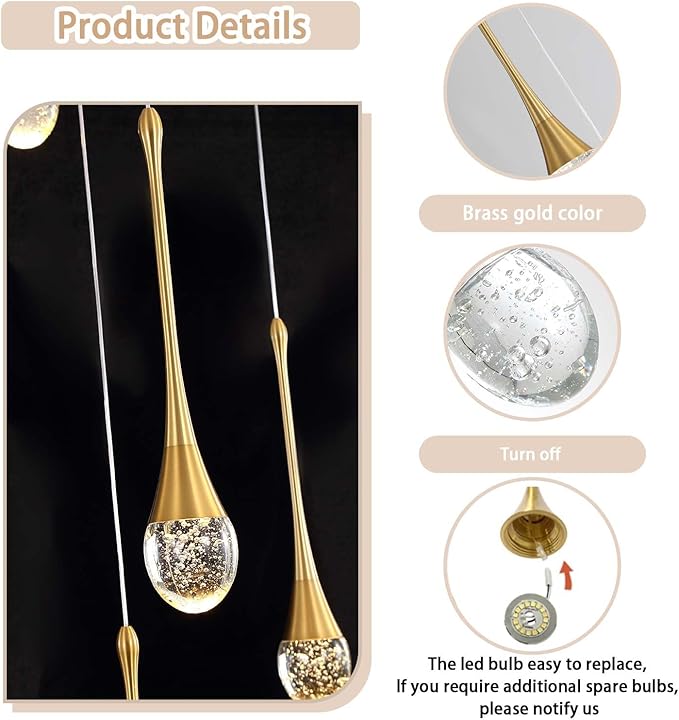 120'' Long Spiral Crystal Chandeliers 16-Lights Gold Bubble Raindrop Crystal Pendant Chandelier Staircase Slanted Ceiling Loft Fixtures LED Dimmable 2700-6000K