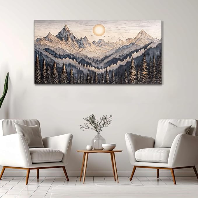 MHARTK66 Abstract Mountain Landscape Wall Painting Wall Art For Living Room Bedroom Wall Decor Office Modern Pictures Wall Decor Sunrise Forest Large Canvas Prints Hanging Modern Home Decorations