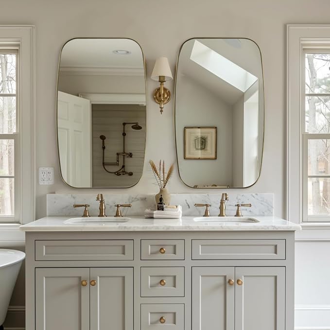 ANDY STAR 32x48 Gold Bathroom Mirror, Oblong Brass Mirror with Stainless Steel Metal Frame, Brushed Gold Oval Vanity Mirror for Over Sink, Modern Anti Rust Wall Mounted