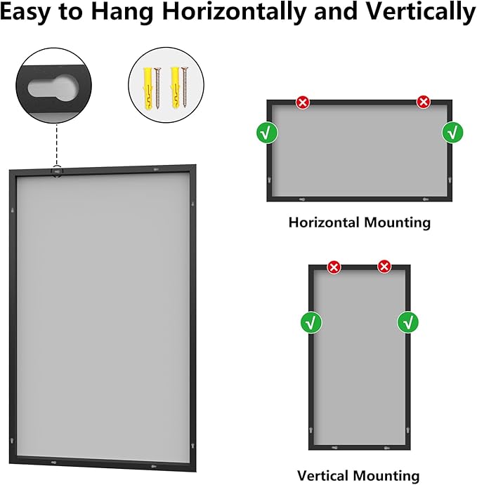 Koonmi Bathroom Mirror 30x48 Black Bathroom Wall-Mounted Mirrors, Modern Vanity Mirror for Bedroom, Living Room, Aluminum Alloy Frame Allow to Hang Horizontally or Vertically