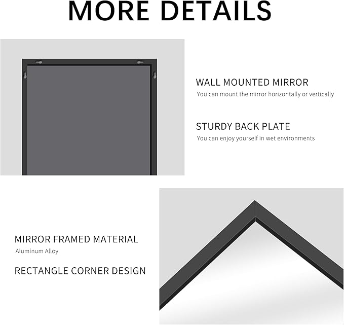 Black Bathroom Mirror for Wall, 55x36 Inch Rectangle Mirrors with Metal Frame, Modern Vanity Wall Mirror Decor for Entryway Hangs, Bathroom Living Room Horizontal or Vertical