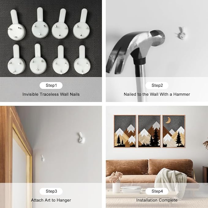 CHDITB Mountain Framed Canvas Wall Art Set, Country Wood Style Wall Decor, Rustic Farmhouse Wall Painting, Forest Nature Art Print for Living Room, Bedroom, Dinning Room, Office - Large Size 16"x24"x3