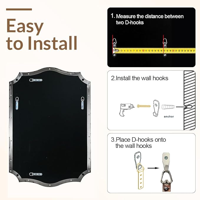 ANDY STAR Brushed Nickel Mirror, 24x32 Inch Unique Mirror for Bathroom, Silver Bathroom Vanity Mirror, Modern Curved Design, Rust-Proof Stainless Steel Metal Frame