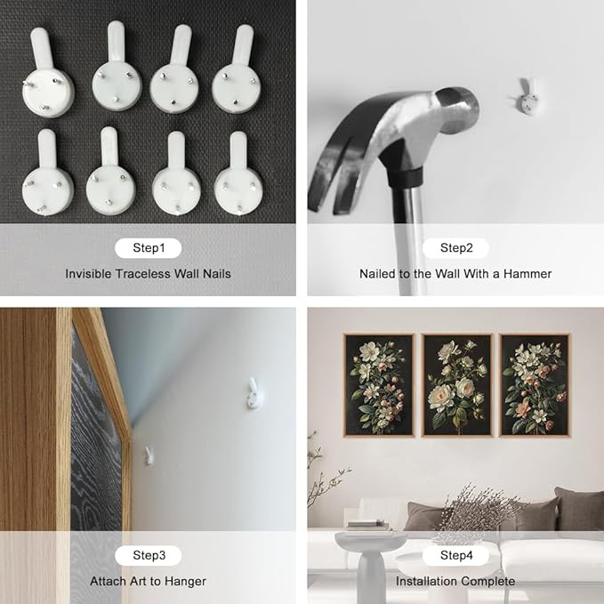 Moody Botanical Floral Framed Canvas Print Wall Art Set,Vintage Retro Dark Black Flowers Wall Decor,Nature Modern Elegant Wildflower Artwork for Living Room,Bedroom-16 x24 x3