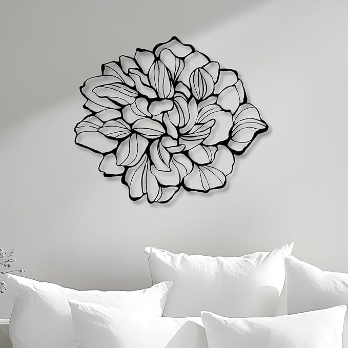 Bisamu Metal Flower Wall Art, Minimalist Floral Line Wall Decor for Living Room, Bedroom, Bathroom, Housewarming Gift for Women,Black Metal Wall Decor Art (30"x 26" | 76 x 65cm)