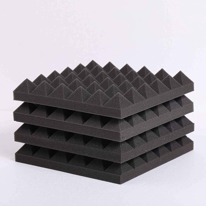 Acoustic Panels - 12 Pack 12x12x2 Inches Black Pyramid Acoustic Foam, Fire-Proofed Soundproof Wall Panels, 25kg/cbm Sound Proof Foam Panels , Sound Panels for Recording Studio and Music Room