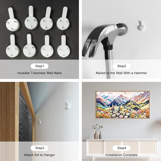 Large Colorful Scenery Framed Canvas Wall Art, Abstract Floral Mountain Wall Decor,Boho Botanical Landscape Artwork,Brilliant Nature Art Print for Living Room, Bedroom, Office- 40"x20"