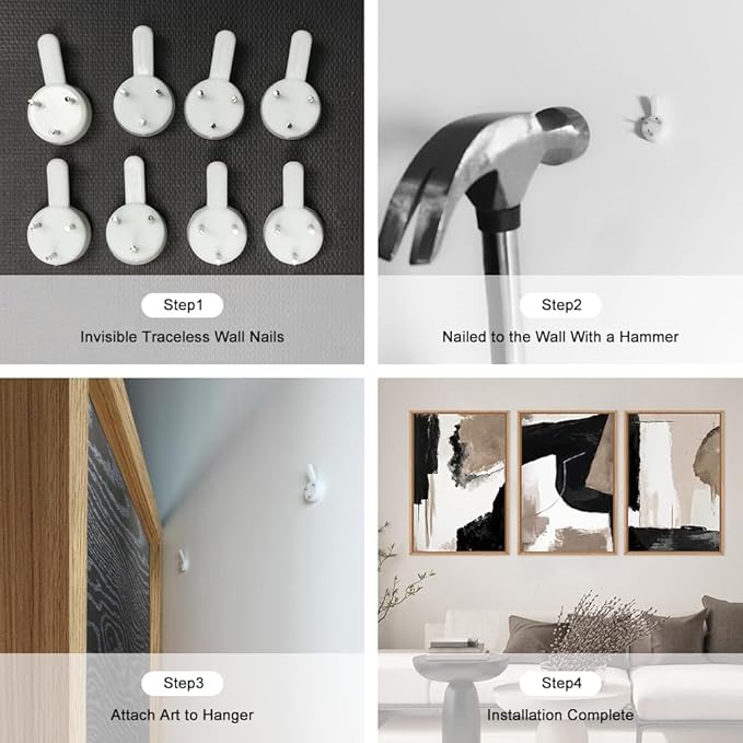 Large Modern Abstract Framed Canvas Wall Art Set, Neutral Black and Beige Color Block Wall Decor,Minimalist Pastel Tan Art Printing for Living Room,Bedroom,Office-16 x24 x3